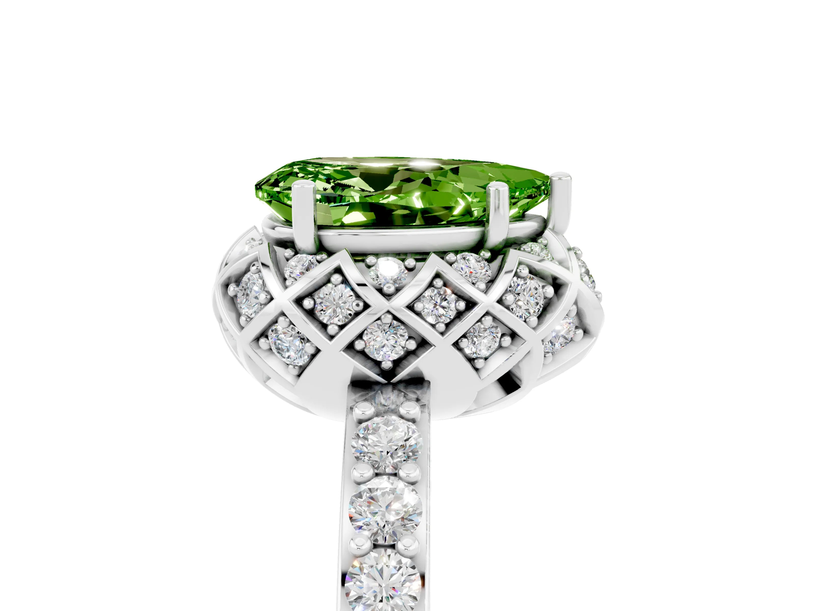 White gold Pear Cut Diamond Solitaire Ring with Shared Prong Pavé Band_5