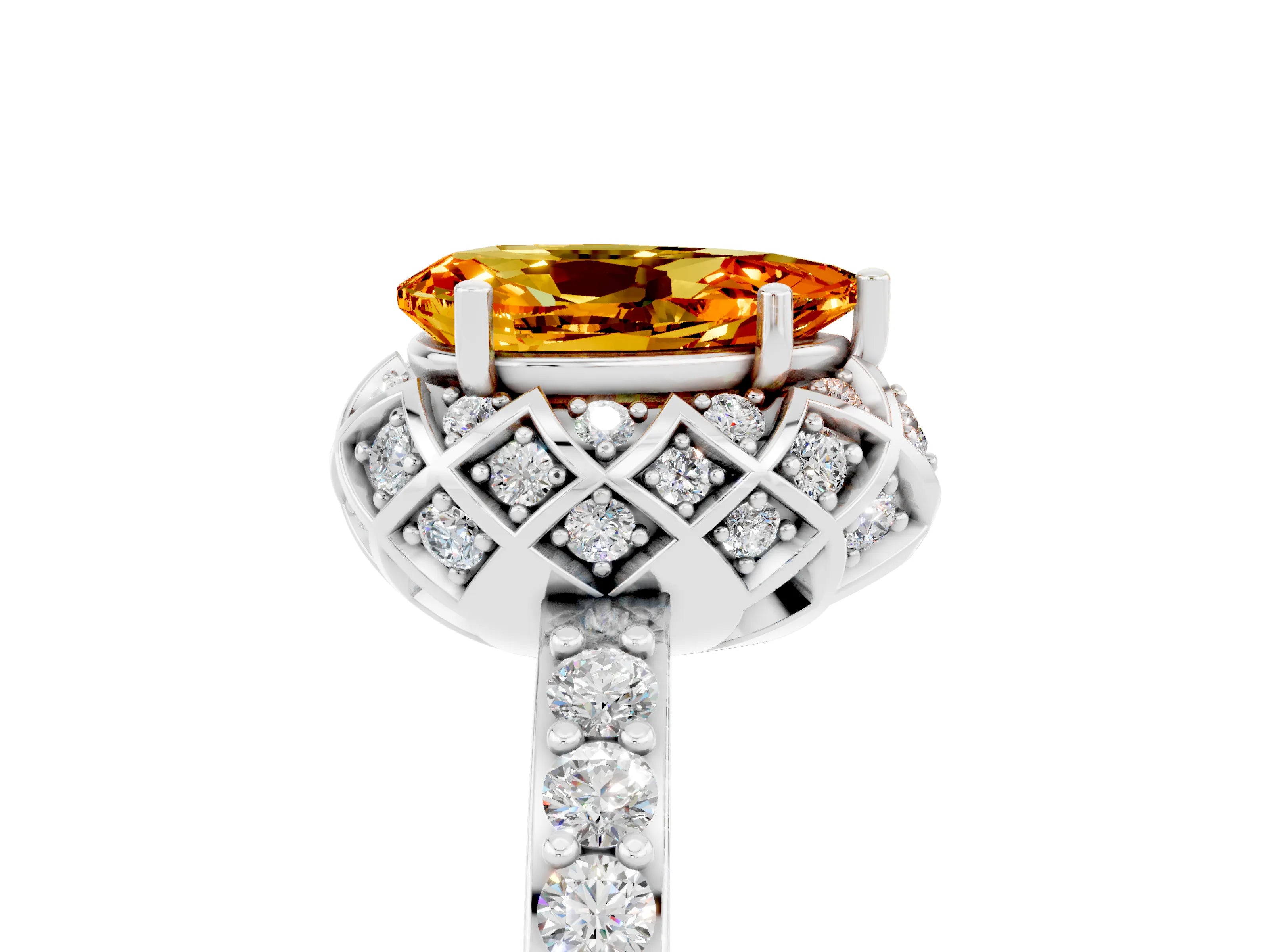 White gold Pear Cut Diamond Solitaire Ring with Shared Prong Pavé Band_5