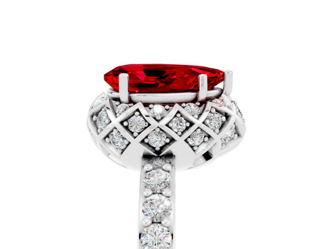 White gold Pear Cut Diamond Solitaire Ring with Shared Prong Pavé Band_5