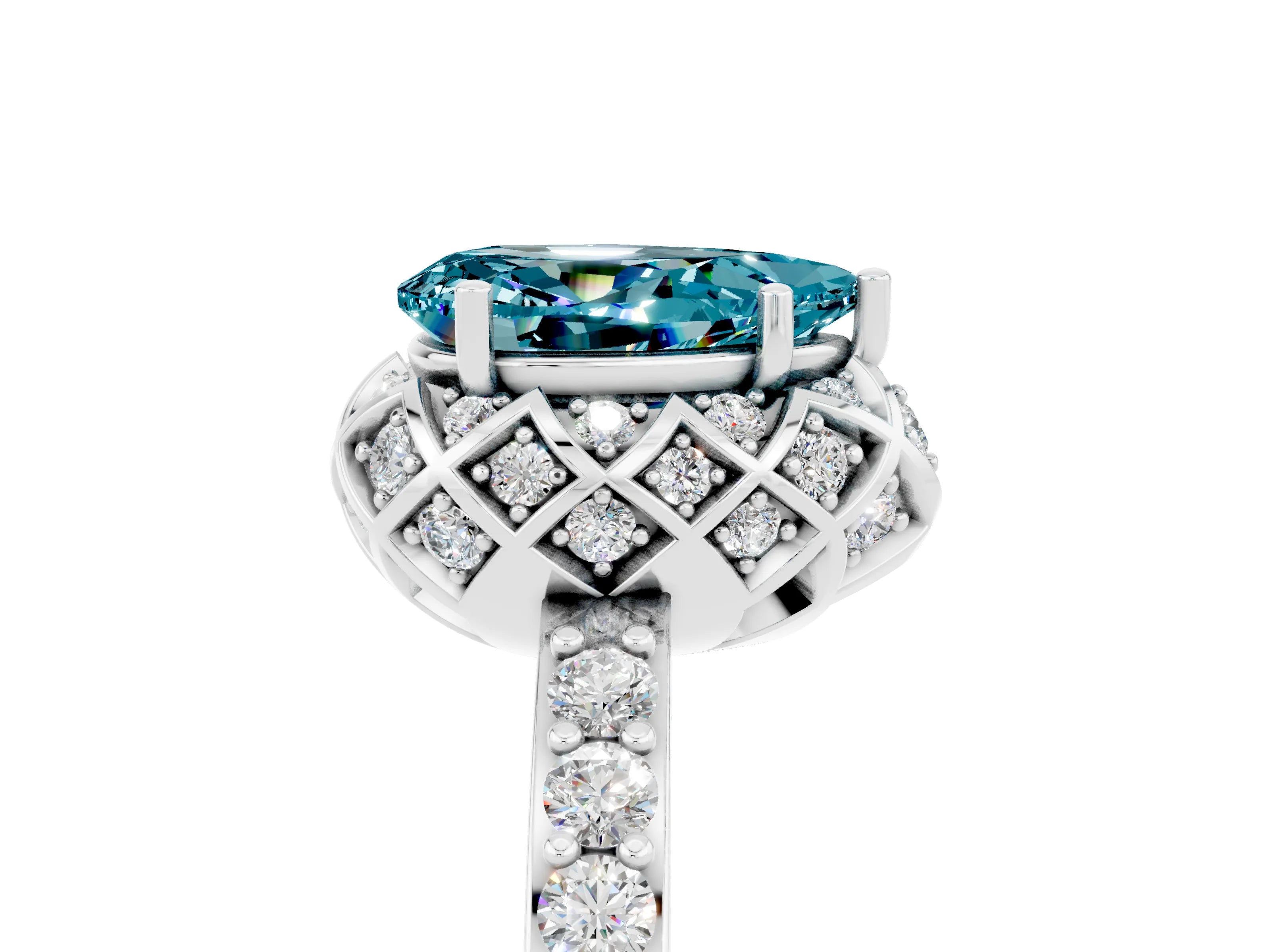White gold Pear Cut Diamond Solitaire Ring with Shared Prong Pavé Band_5
