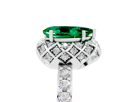 White gold Pear Cut Diamond Solitaire Ring with Shared Prong Pavé Band_5