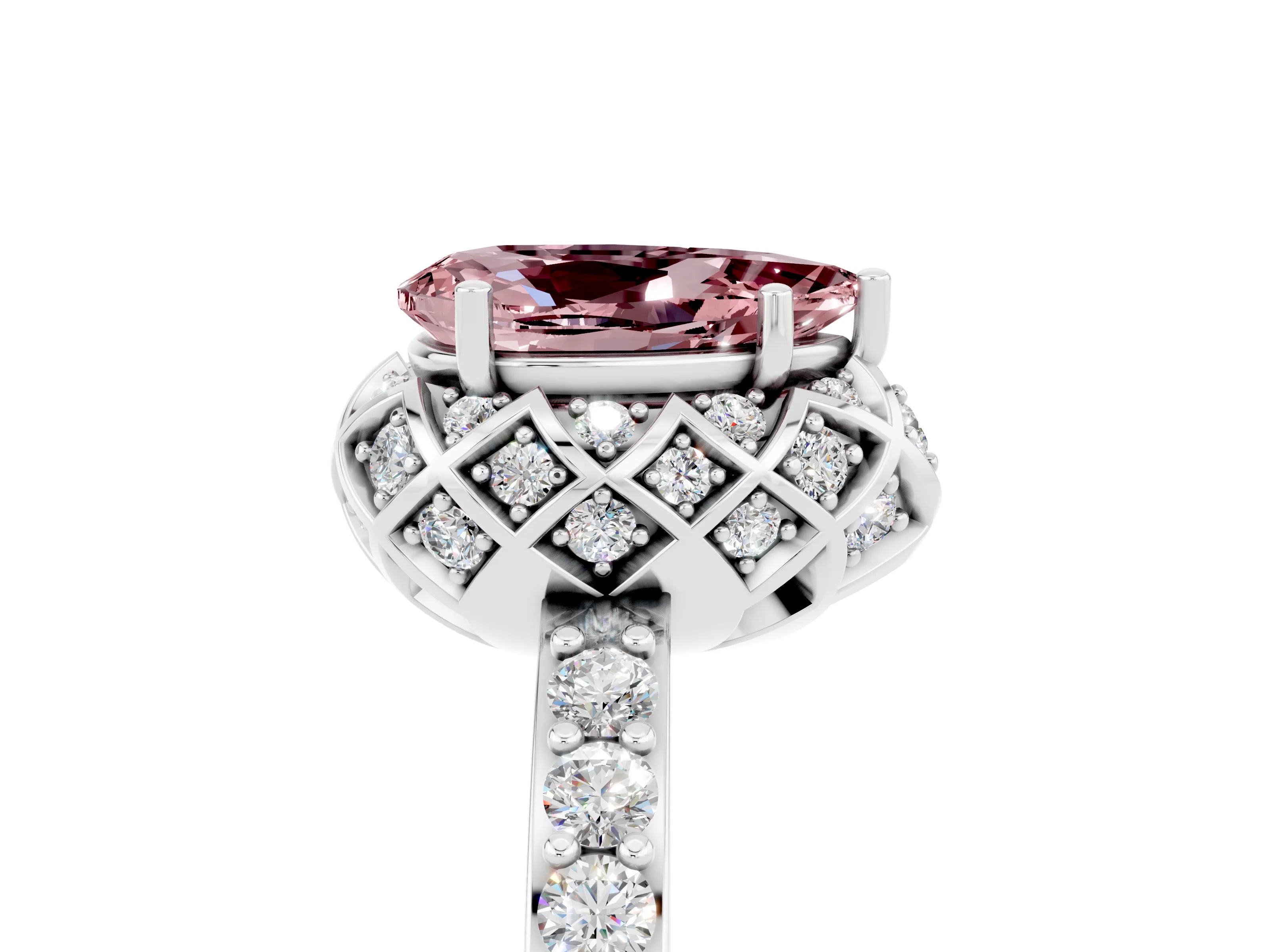 White gold Pear Cut Diamond Solitaire Ring with Shared Prong Pavé Band_5