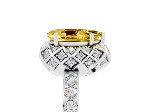 White gold Pear Cut Diamond Solitaire Ring with Shared Prong Pavé Band_5