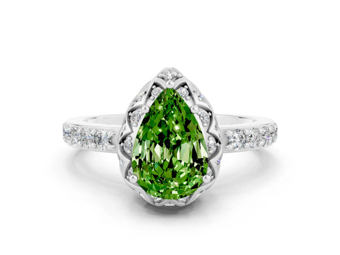 White gold Pear Cut Diamond Solitaire Ring with Shared Prong Pavé Band