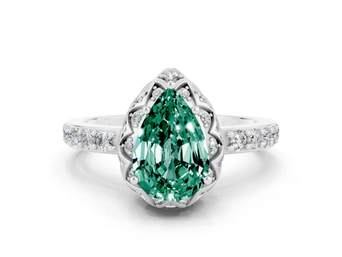 White gold Pear Cut Diamond Solitaire Ring with Shared Prong Pavé Band
