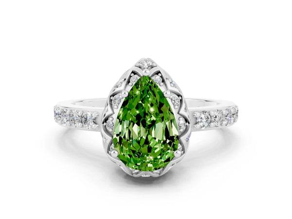 Platinum Pear Cut Diamond Solitaire Ring with Shared Prong Pavé Band