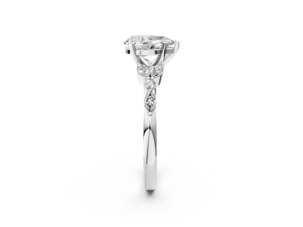 Platinum Pear-Shaped Marquise Side Stone Engagement Ring Setting