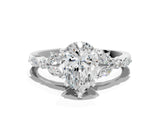 White gold Pear Cut Diamond Solitaire Ring with Side Stones and Four-Prong Setting_61