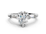 White gold Pear Cut Diamond Solitaire Ring with Tapered Baguette Accents and Six-Prong Setting_89
