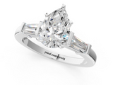 White gold Pear Cut Diamond Solitaire Ring with Tapered Baguette Accents and Six-Prong Setting_90