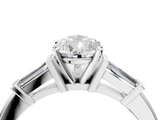 White gold Pear Cut Diamond Solitaire Ring with Tapered Baguette Accents and Six-Prong Setting_93