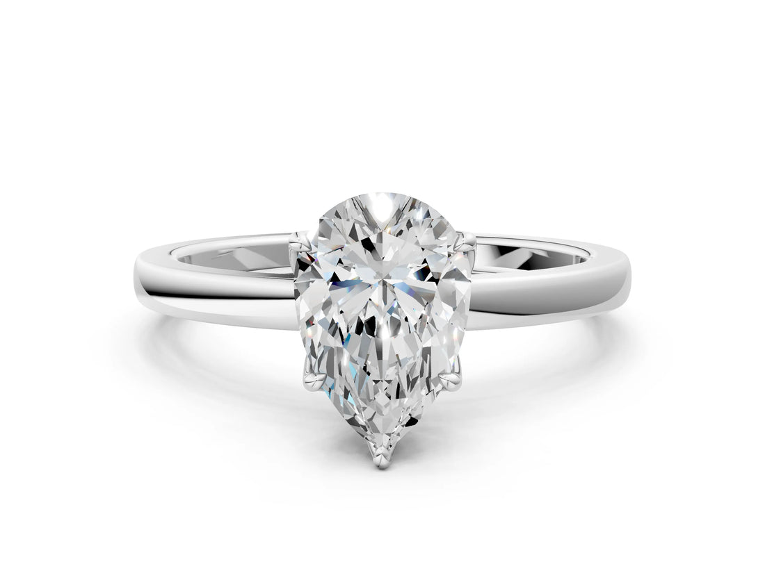White gold Pear Cut Diamond Solitaire Ring with Thin Band and Prong Setting_12