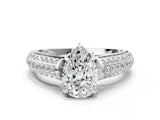 White gold Pear Cut Diamond Solitaire Ring with Three-Row Pavé Band and Four-Prong Setting_45