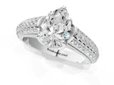 White gold Pear Cut Diamond Solitaire Ring with Three-Row Pavé Band and Four-Prong Setting_46