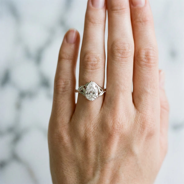 White Gold Pear-Shaped Bypass Solitaire Engagement Ring Setting with Leaf Shoulders
