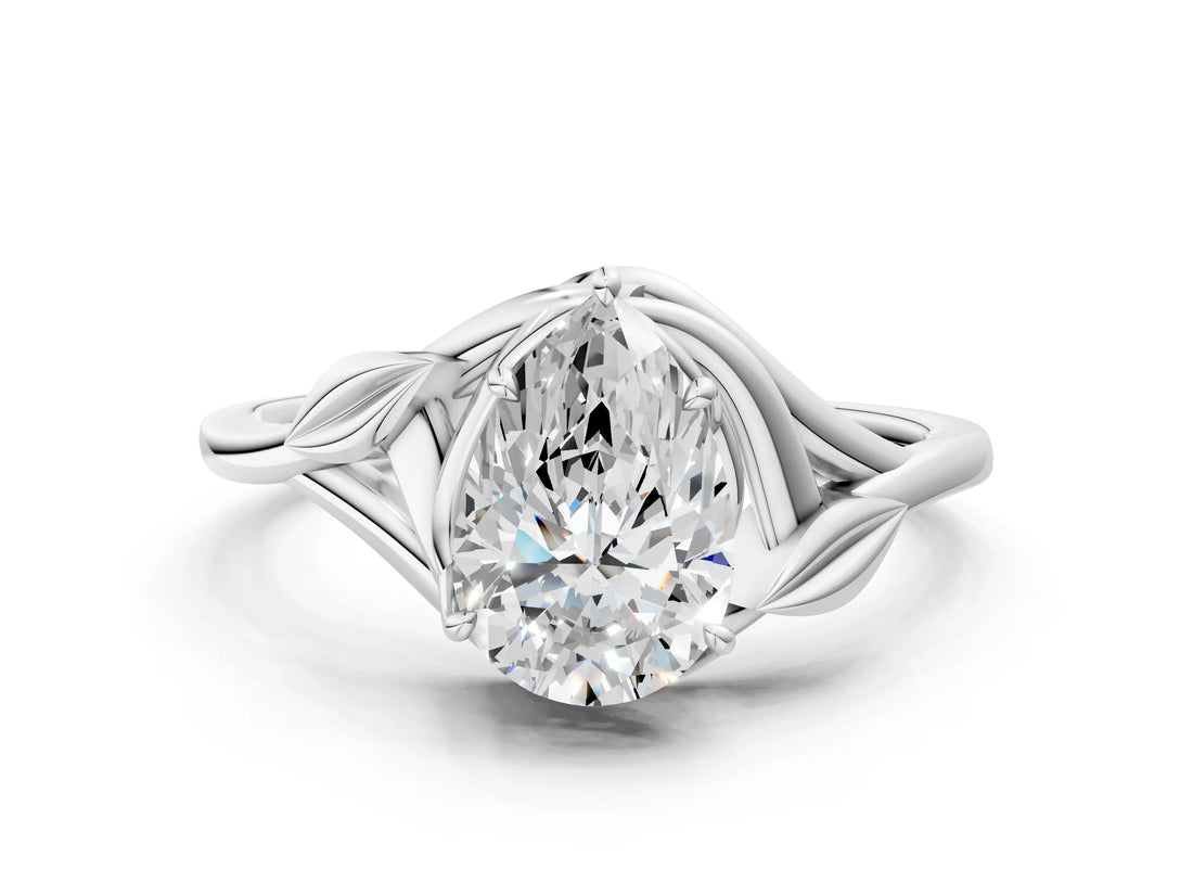 White gold Pear Cut Diamond Solitaire Ring with Twist Band and Four-Prong Setting_97