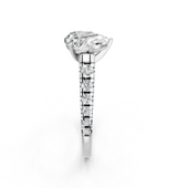 14K White Gold 3.08 Carat F VVS2 Pear Cut Diamond Solitaire with Pave Band and Four-Prong Setting
