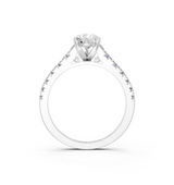 14K White Gold 3.08 Carat F VVS2 Pear Cut Diamond Solitaire with Pave Band and Four-Prong Setting