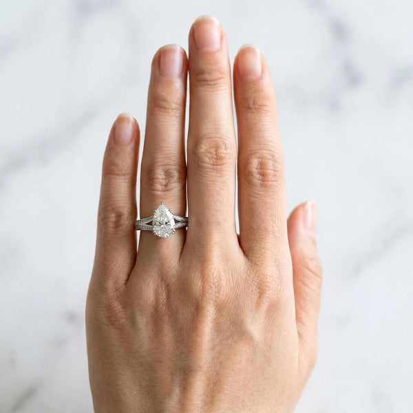 Platinum Pear-Shaped Split Shank Pave Engagement Ring Setting