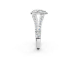 14K White Gold 1.70 Carat E VS1 Pear Diamond Split Shank Halo Ring with Four-Prong Setting
