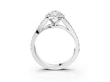 14K White Gold 1.70 Carat E VS1 Pear Diamond Split Shank Halo Ring with Four-Prong Setting
