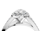 14K White Gold 1.70 Carat E VS1 Pear Diamond Split Shank Halo Ring with Four-Prong Setting