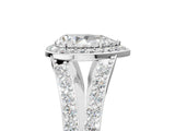 14K White Gold 1.70 Carat E VS1 Pear Diamond Split Shank Halo Ring with Four-Prong Setting