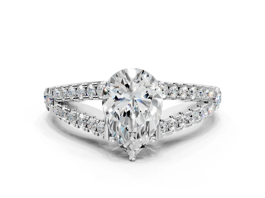 White gold Pear Cut Diamond Split Shank Pavé Engagement Ring with Four-Prong Setting_105