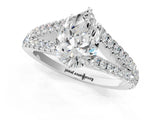 White gold Pear Cut Diamond Split Shank Pavé Engagement Ring with Four-Prong Setting_107