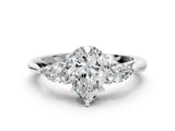 White gold Pear Cut Diamond Three-Stone Ring with Pear Side Stones and Four-Prong Setting_95