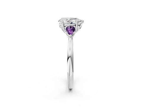 White gold Pear Cut Diamond Three-Stone Ring with Pear with Amethyst side stone Side Stones and Prong Setting_26