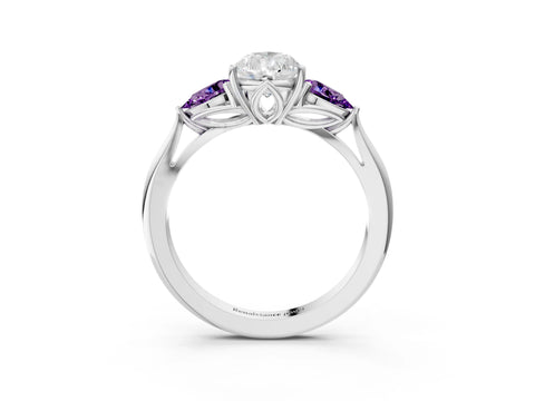 White gold Pear Cut Diamond Three-Stone Ring with Pear with Amethyst side stone Side Stones and Prong Setting_27