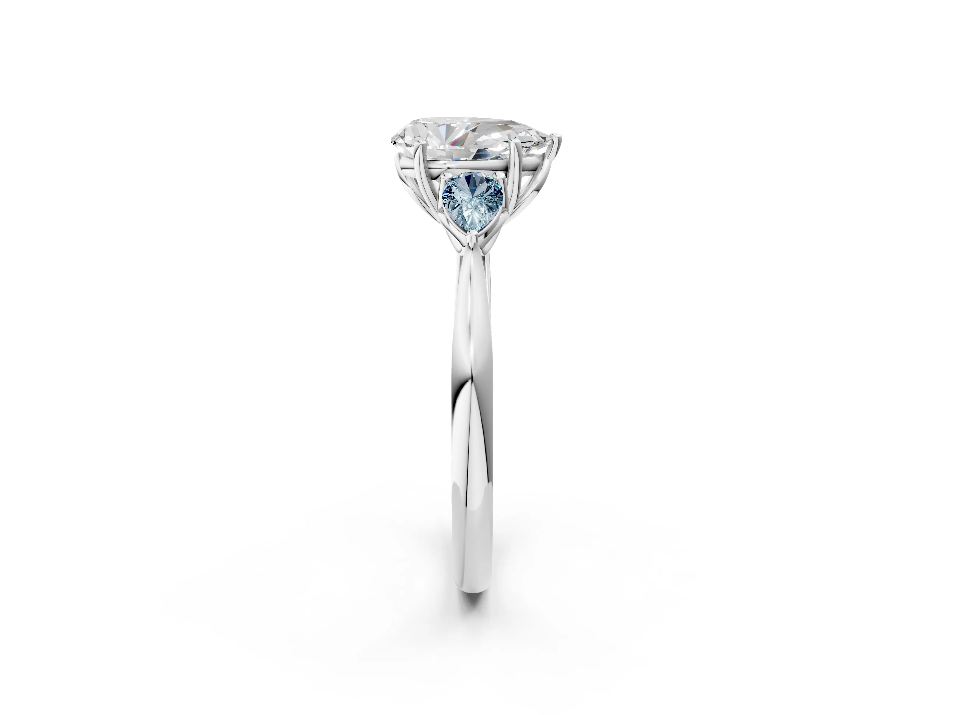 White gold Pear Cut Diamond Three-Stone Ring with Pear with Aquamarine side stone Side Stones and Prong Setting_26