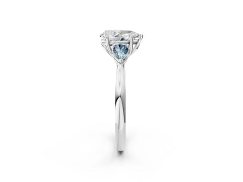 White gold Pear Cut Diamond Three-Stone Ring with Pear with Aquamarine side stone Side Stones and Prong Setting_26