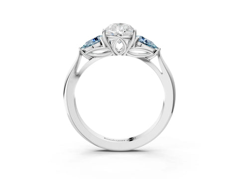 White gold Pear Cut Diamond Three-Stone Ring with Pear with Aquamarine side stone Side Stones and Prong Setting_27