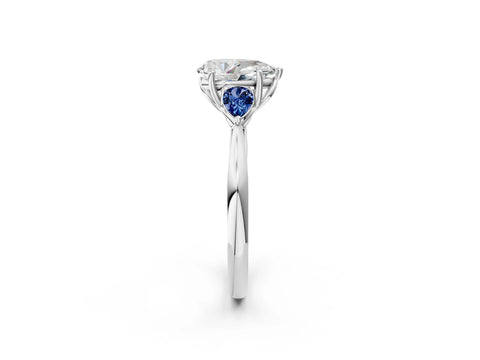 White gold Pear Cut Diamond Three-Stone Ring with Pear with Blue Sapphire side stone Side Stones and Prong Setting_38