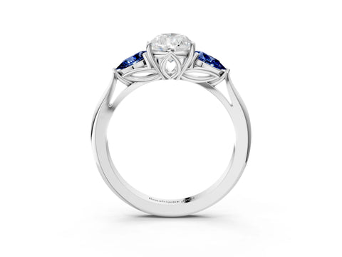 White gold Pear Cut Diamond Three-Stone Ring with Pear with Blue Sapphire side stone Side Stones and Prong Setting_39