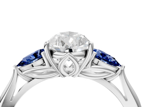 White gold Pear Cut Diamond Three-Stone Ring with Pear with Blue Sapphire side stone Side Stones and Prong Setting_40