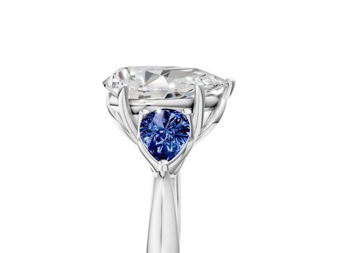 White gold Pear Cut Diamond Three-Stone Ring with Pear with Blue Sapphire side stone Side Stones and Prong Setting_41