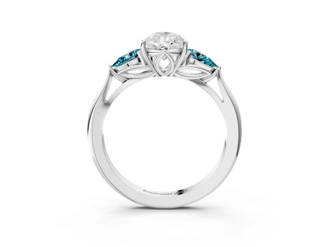 White gold Pear Cut Diamond Three-Stone Ring with Pear with Blue Topaz side stone Side Stones and Prong Setting_39