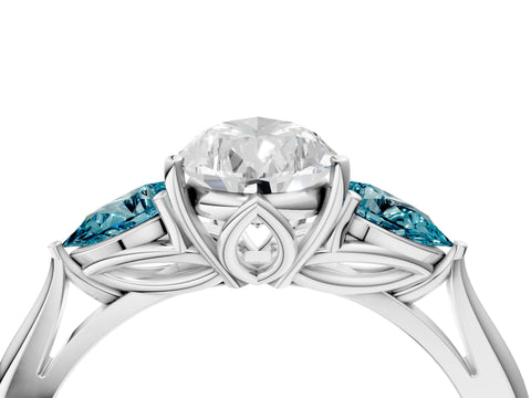 White gold Pear Cut Diamond Three-Stone Ring with Pear with Blue Topaz side stone Side Stones and Prong Setting_40