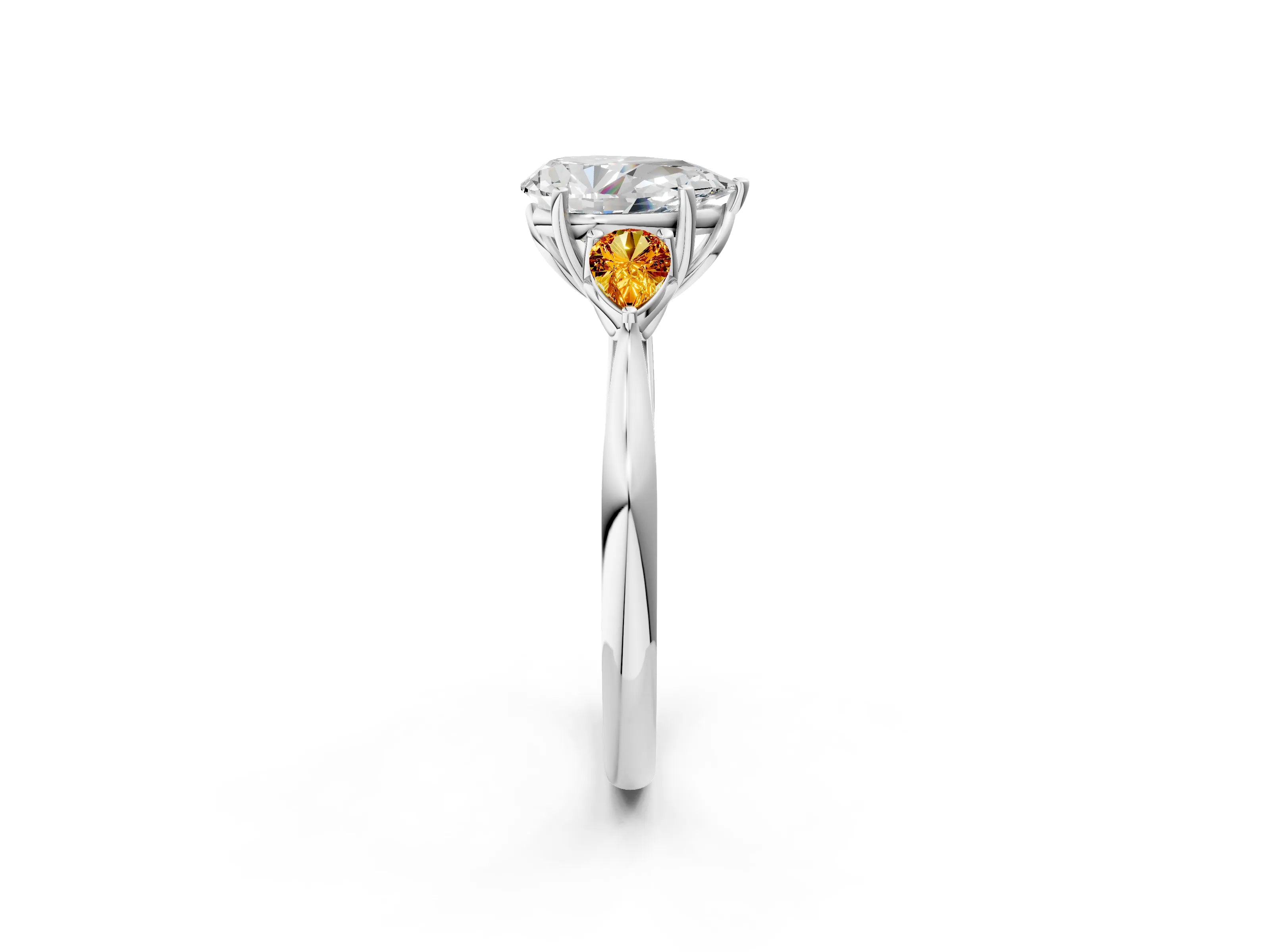 White gold Pear Cut Diamond Three-Stone Ring with Pear with Citrine side stone Side Stones and Prong Setting_56