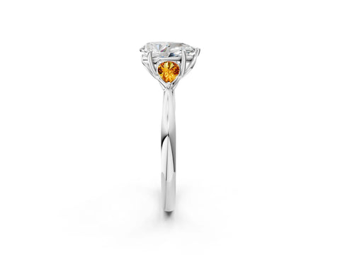 White gold Pear Cut Diamond Three-Stone Ring with Pear with Citrine side stone Side Stones and Prong Setting_56