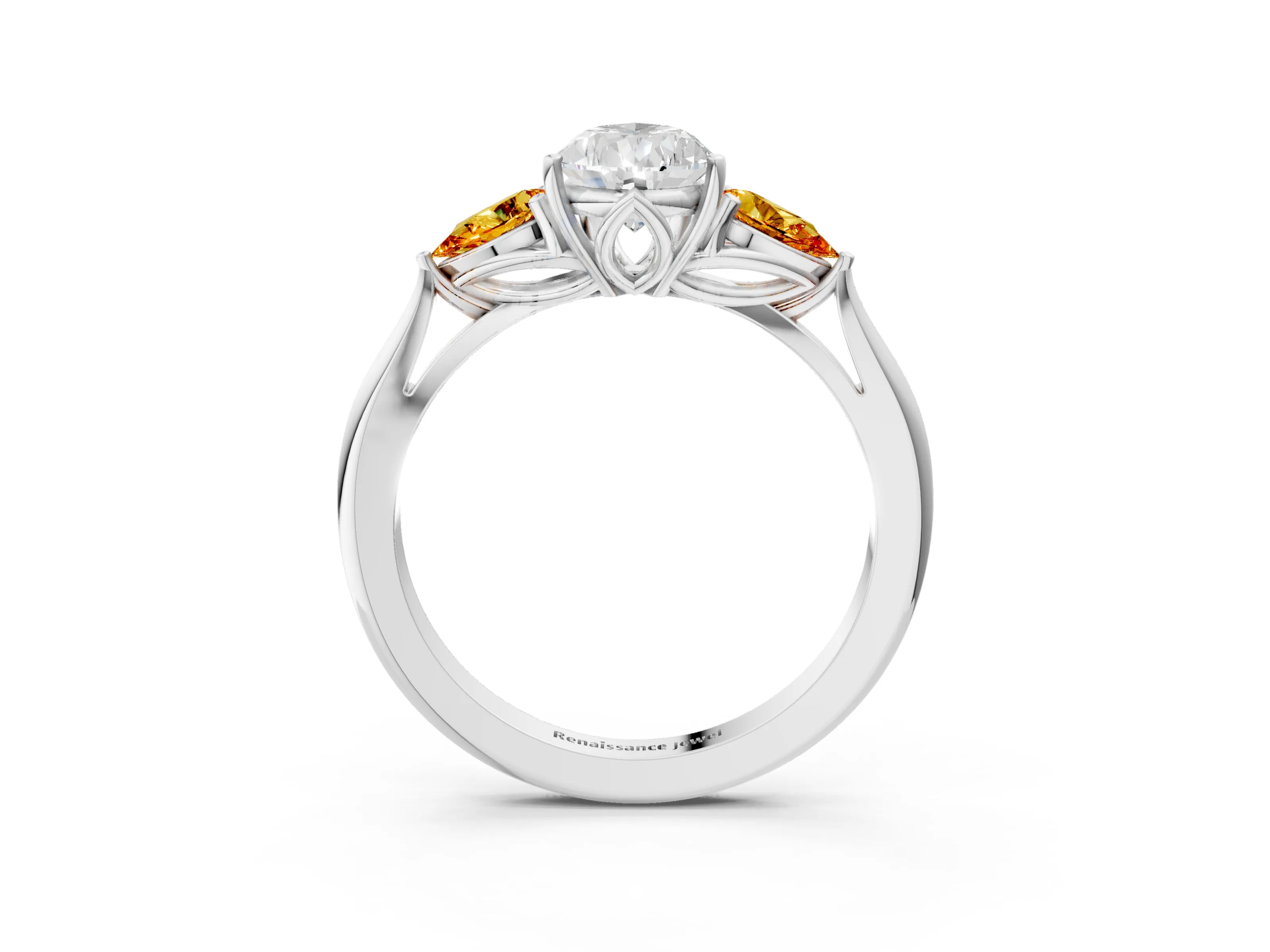 White gold Pear Cut Diamond Three-Stone Ring with Pear with Citrine side stone Side Stones and Prong Setting_81