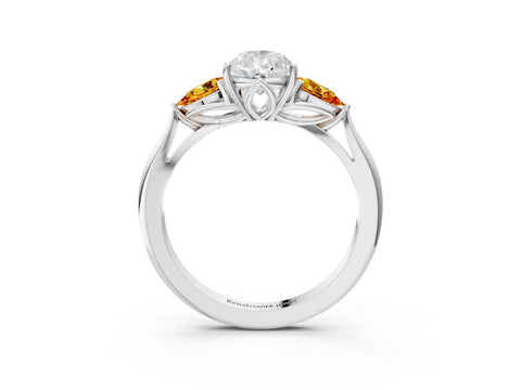 White gold Pear Cut Diamond Three-Stone Ring with Pear with Citrine side stone Side Stones and Prong Setting_81