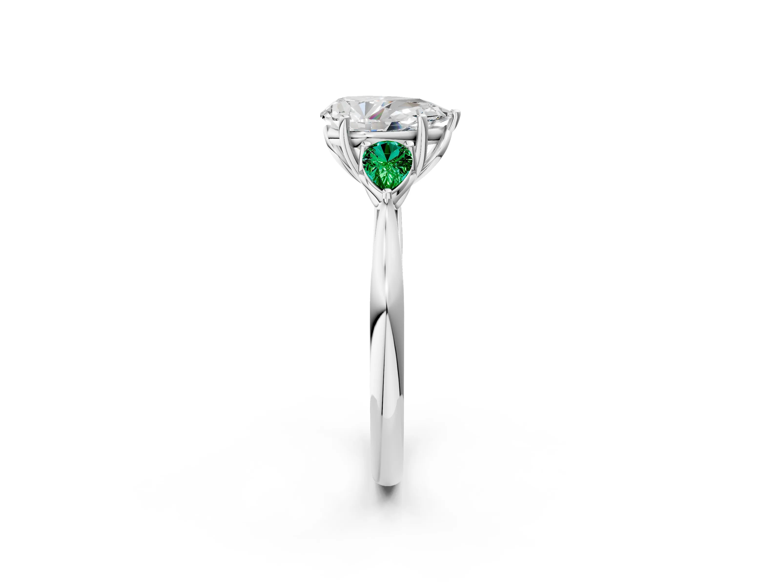 White gold Pear Cut Diamond Three-Stone Ring with Pear with Emerald side stone Side Stones and Prong Setting_38