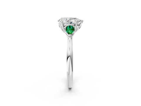 White gold Pear Cut Diamond Three-Stone Ring with Pear with Emerald side stone Side Stones and Prong Setting_38