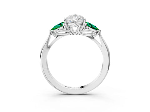 White gold Pear Cut Diamond Three-Stone Ring with Pear with Emerald side stone Side Stones and Prong Setting_63