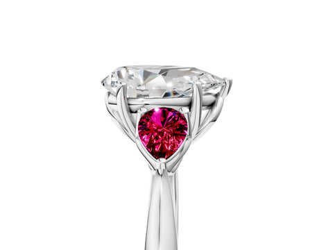 White gold Pear Cut Diamond Three-Stone Ring with Pear with Garnet side stone Side Stones and Prong Setting_53