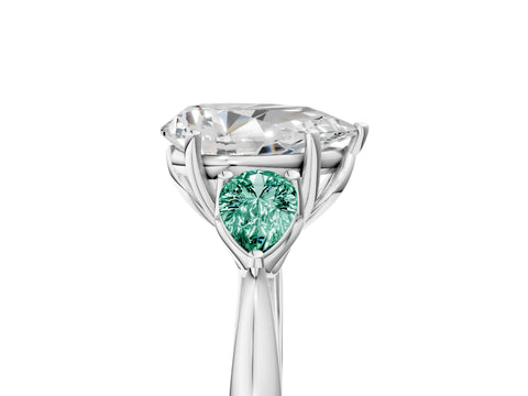 White gold Pear Cut Diamond Three-Stone Ring with Pear with Green Sapphire side stone Side Stones and Prong Setting_65
